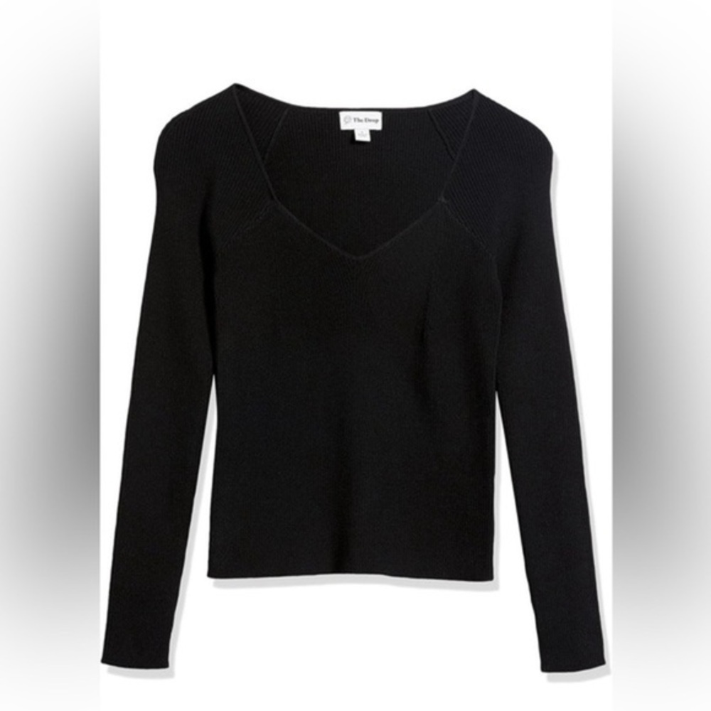 Black Cropped Ribbed Sweetheart Neckline Sweater - Size L (NWT)​​​​
